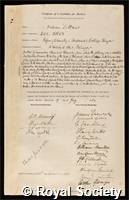 Dittmar, William: certificate of election to the Royal Society