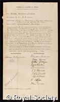 Gaskell, Walter Holbrook: certificate of election to the Royal Society