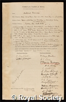 Liversidge, Archibald: certificate of election to the Royal Society