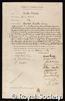 Weldon, Walter: certificate of election to the Royal Society