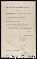 Chamberlain, Joseph: certificate of election to the Royal Society