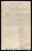 Fitzgerald, George Francis: certificate of election to the Royal Society