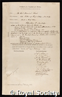 Frost, Percival: certificate of election to the Royal Society