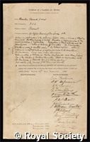 Groves, Charles Edward: certificate of election to the Royal Society