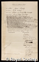 Langley, John Newport: certificate of election to the Royal Society