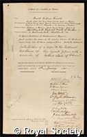 Reinold, Arnold William: certificate of election to the Royal Society