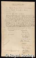 Trimen, Roland: certificate of election to the Royal Society