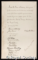 Bary, Anton Heinrich de: certificate of election to the Royal Society