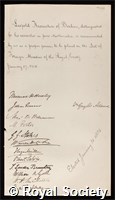 Kronecker, Leopold: certificate of election to the Royal Society