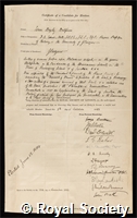 Balfour, Sir Isaac Bayley: certificate of election to the Royal Society