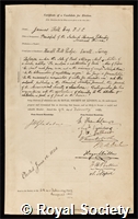 Bell, James: certificate of election to the Royal Society
