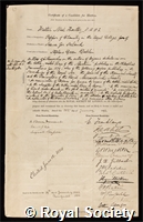 Hartley, Sir Walter Noel: certificate of election to the Royal Society