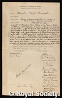 Herschel, Alexander Stewart: certificate of election to the Royal Society