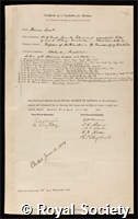 Lamb, Sir Horace: certificate of election to the Royal Society