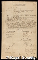 Ransome, Arthur: certificate of election to the Royal Society