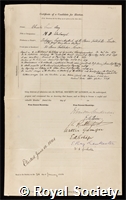 Roy, Charles Smart: certificate of election to the Royal Society
