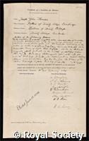 Thomson, Sir Joseph John: certificate of election to the Royal Society