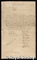 Baird, Andrew Wilson: certificate of election to the Royal Society