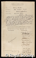 Hicks, Henry: certificate of election to the Royal Society