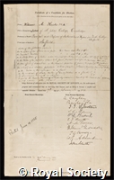 Hicks, William Mitchinson: certificate of election to the Royal Society