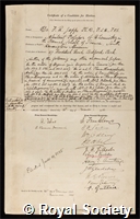 Japp, Francis Robert: certificate of election to the Royal Society
