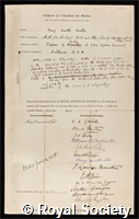 Martin, Henry Newell: certificate of election to the Royal Society