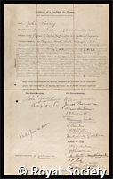 Perry, John: certificate of election to the Royal Society