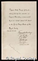 Baeyer, Johann Friedrich Wilhelm Adolf von: certificate of election to the Royal Society