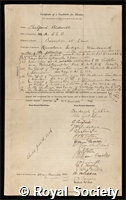 Bidwell, Shelford: certificate of election to the Royal Society