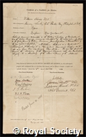 Colenso, William: certificate of election to the Royal Society