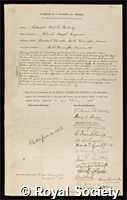 Festing, Edward Robert: certificate of election to the Royal Society