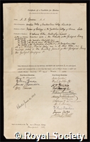 Green, Alexander Henry: certificate of election to the Royal Society