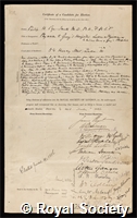 Pye-Smith, Philip Henry: certificate of election to the Royal Society