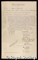 Sedgwick, Adam: certificate of election to the Royal Society