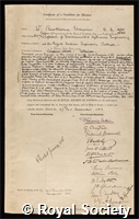 Unwin, William Cawthorne: certificate of election to the Royal Society