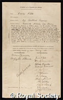 Wilde, Henry: certificate of election to the Royal Society