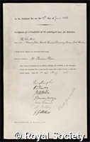 Cumming-Bruce, Thomas John Hovell-Thurlow: certificate of election to the Royal Society