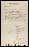 Lodge, Sir Oliver Joseph: certificate of election to the Royal Society