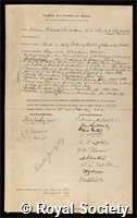 Pickard-Cambridge, Octavius: certificate of election to the Royal Society