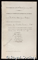 Balfour, Arthur James, 1st Earl of Balfour: certificate of election to the Royal Society