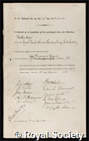 Hanbury-Tracy, Charles Douglas Richard, 4th Baron Sudeley: certificate of election to the Royal Society