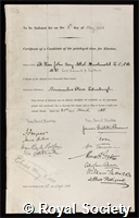 Macdonald, John Hay Athole, Lord Kingsburgh: certificate of election to the Royal Society