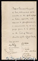 Becquerel, Alexandre Edmond: certificate of election to the Royal Society
