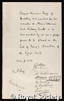 Kopp, Hermann: certificate of election to the Royal Society