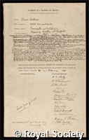 Andrews, Thomas: certificate of election to the Royal Society