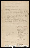 Boys, Sir Charles Vernon: certificate of election to the Royal Society