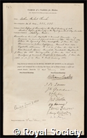 Church, Sir Arthur Herbert: certificate of election to the Royal Society