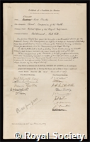 Clarke, Alexander Ross: certificate of election to the Royal Society