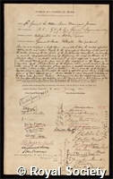 Jervois, Sir William Francis Drummond: certificate of election to the Royal Society