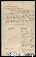 Ramsay, Sir William: certificate of election to the Royal Society